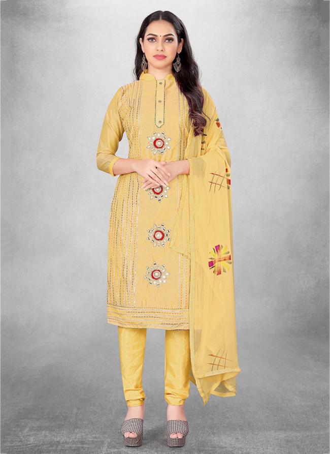 Pure Modal Yellow Festival Wear Embroidery Work Churidar Suit